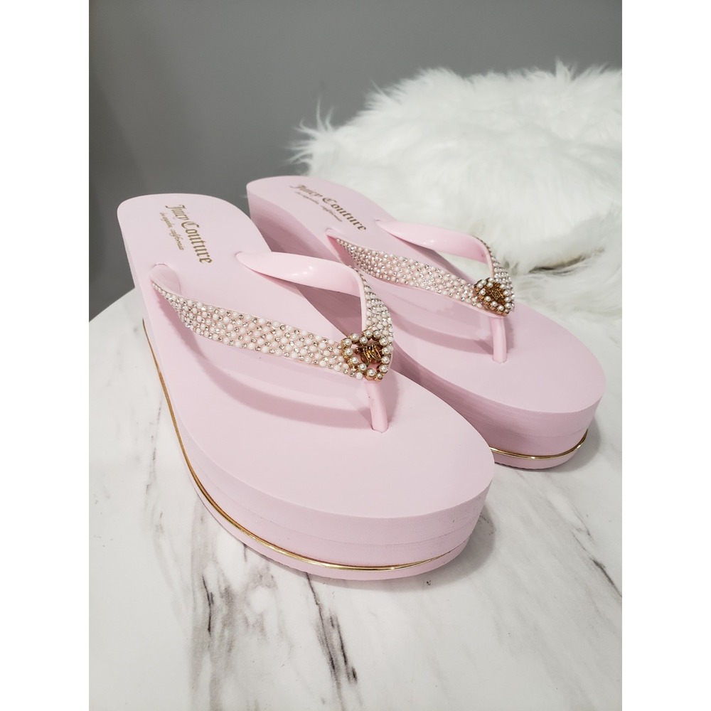 NEW NO BOX SZ 11 Juicy Couture ULSA Platform Wedge Sandals Thong Flip Flops Pink